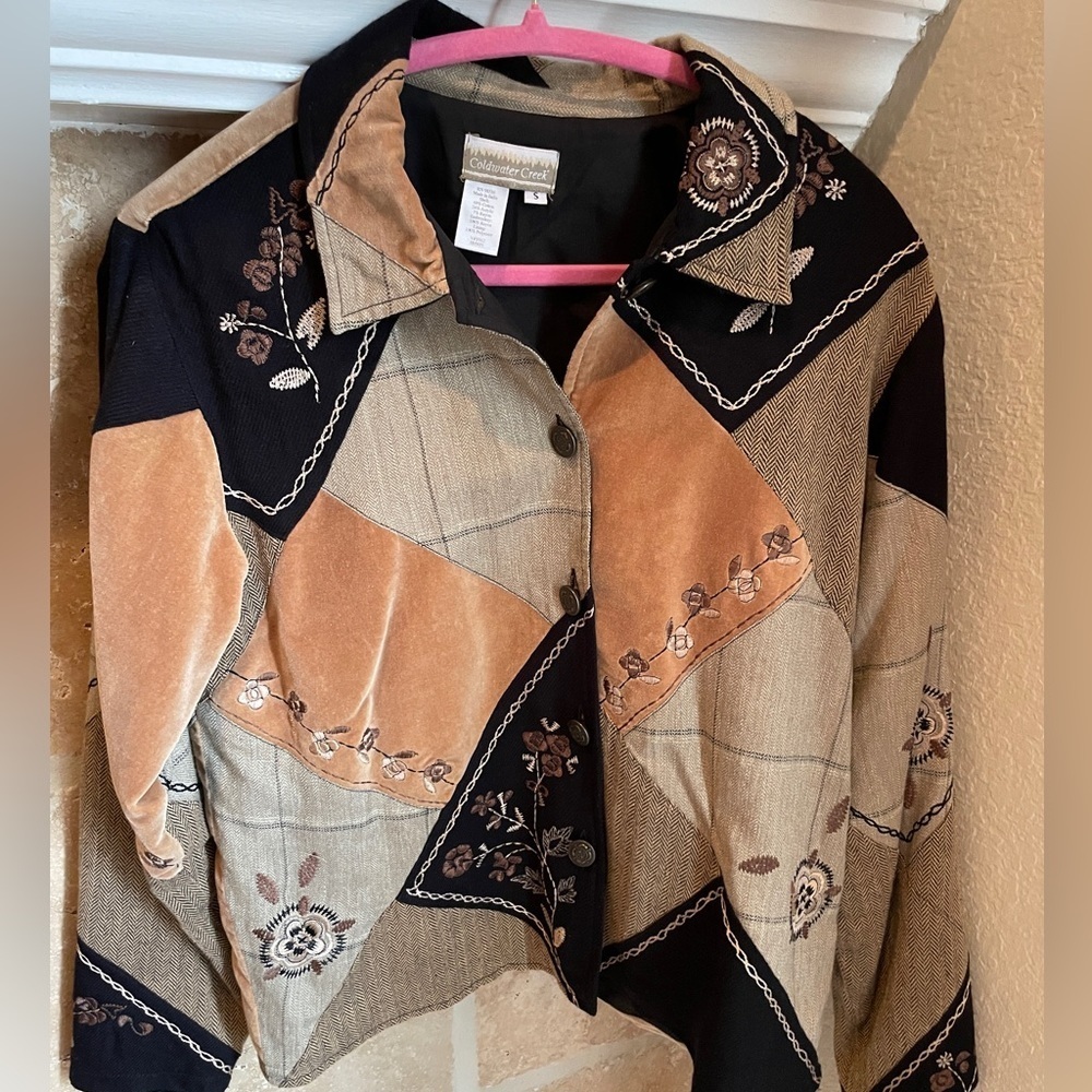 Coldwater Creek VTG Women’s Suede Tweed Patchwork Jacket boho Cottagecore S